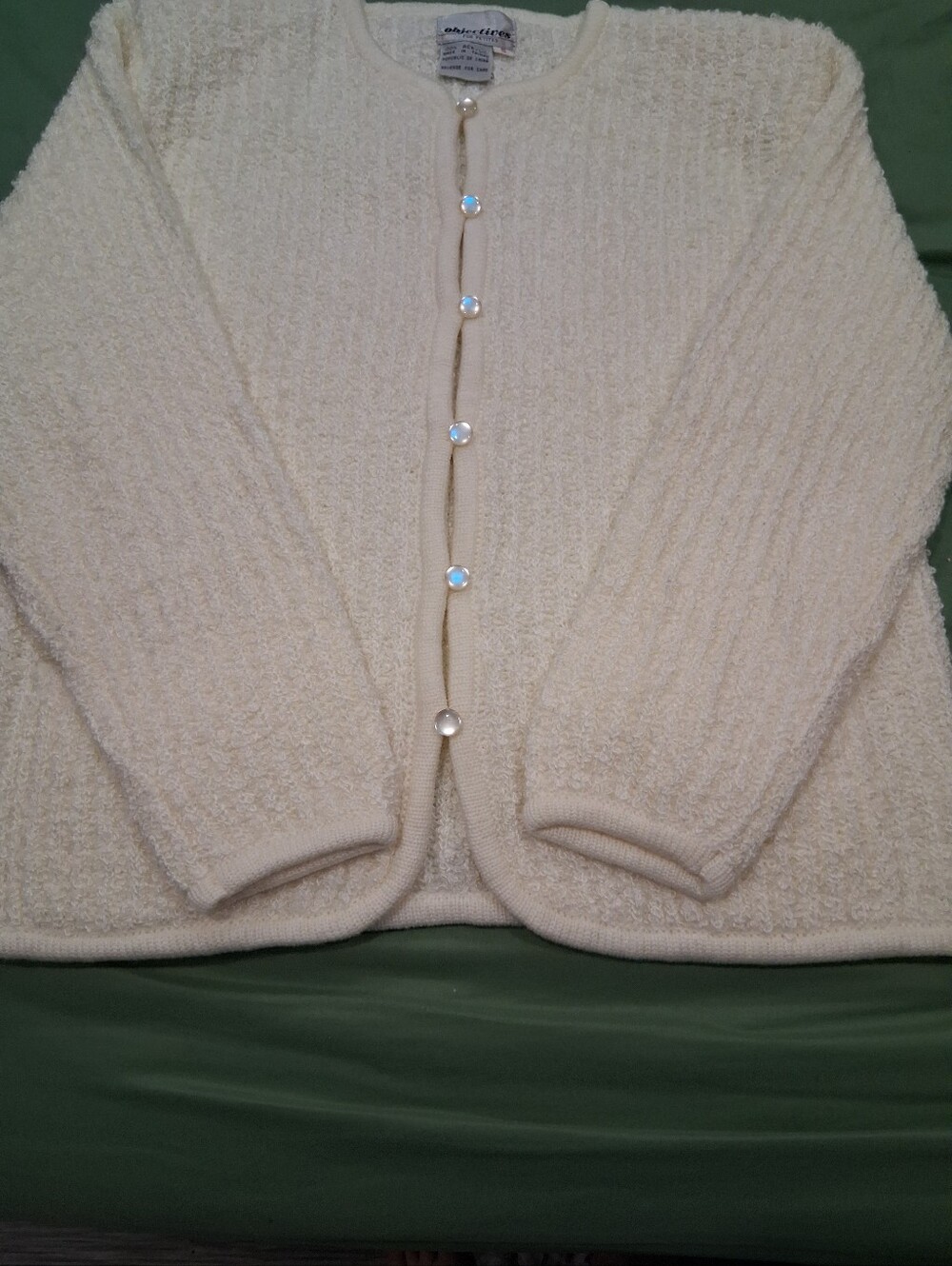 Classic Cream Textured Button-Front Cardigan Sweater